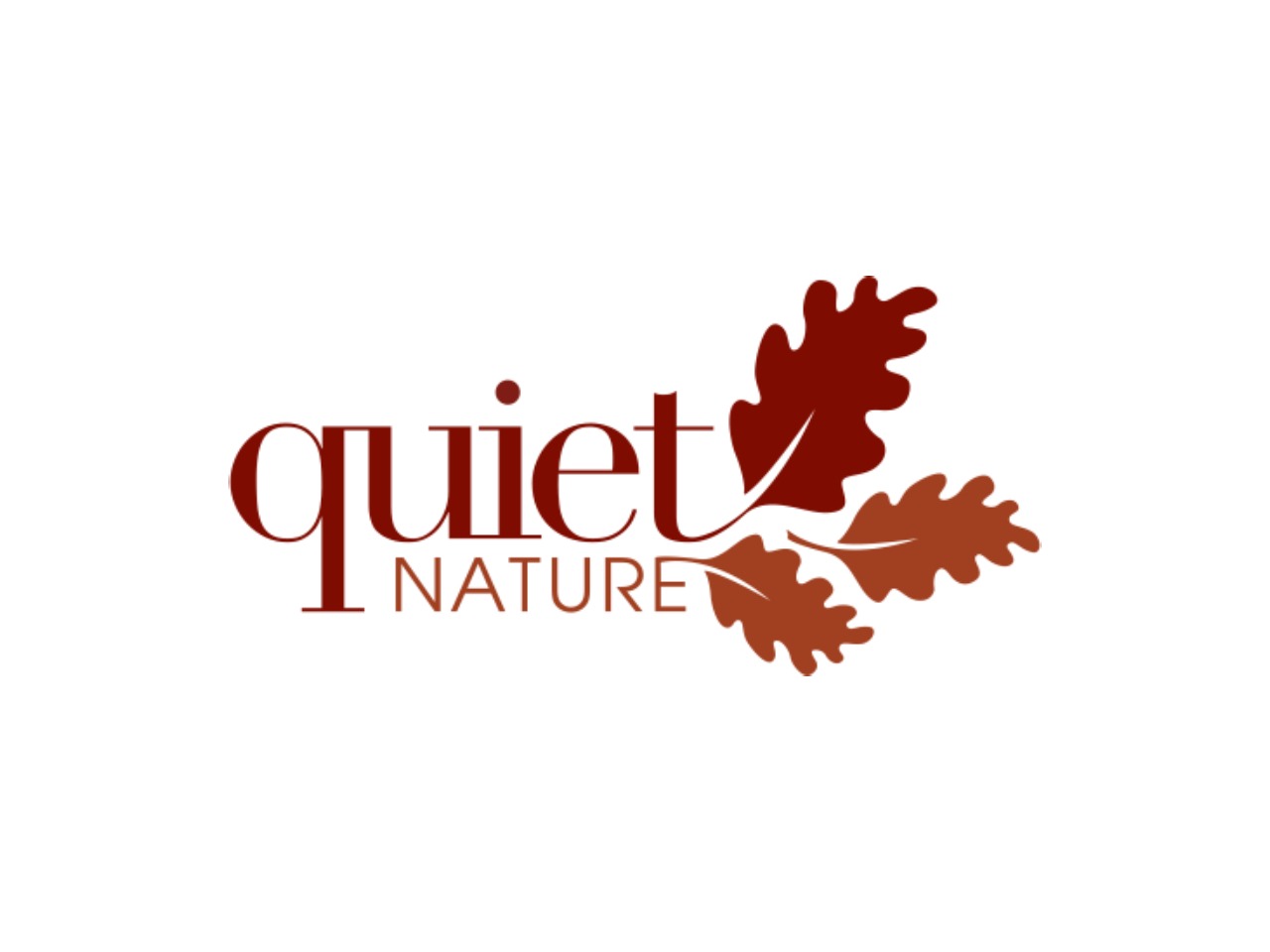 The image shows a logo with the text "Quiet Nature," accompanied by three stylized oak leaves in shades of brown, suggesting tranquility and the outdoors.