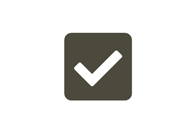 The image features a stylized green check mark inside a square box against a dark green background with scattered small white specks or dots.