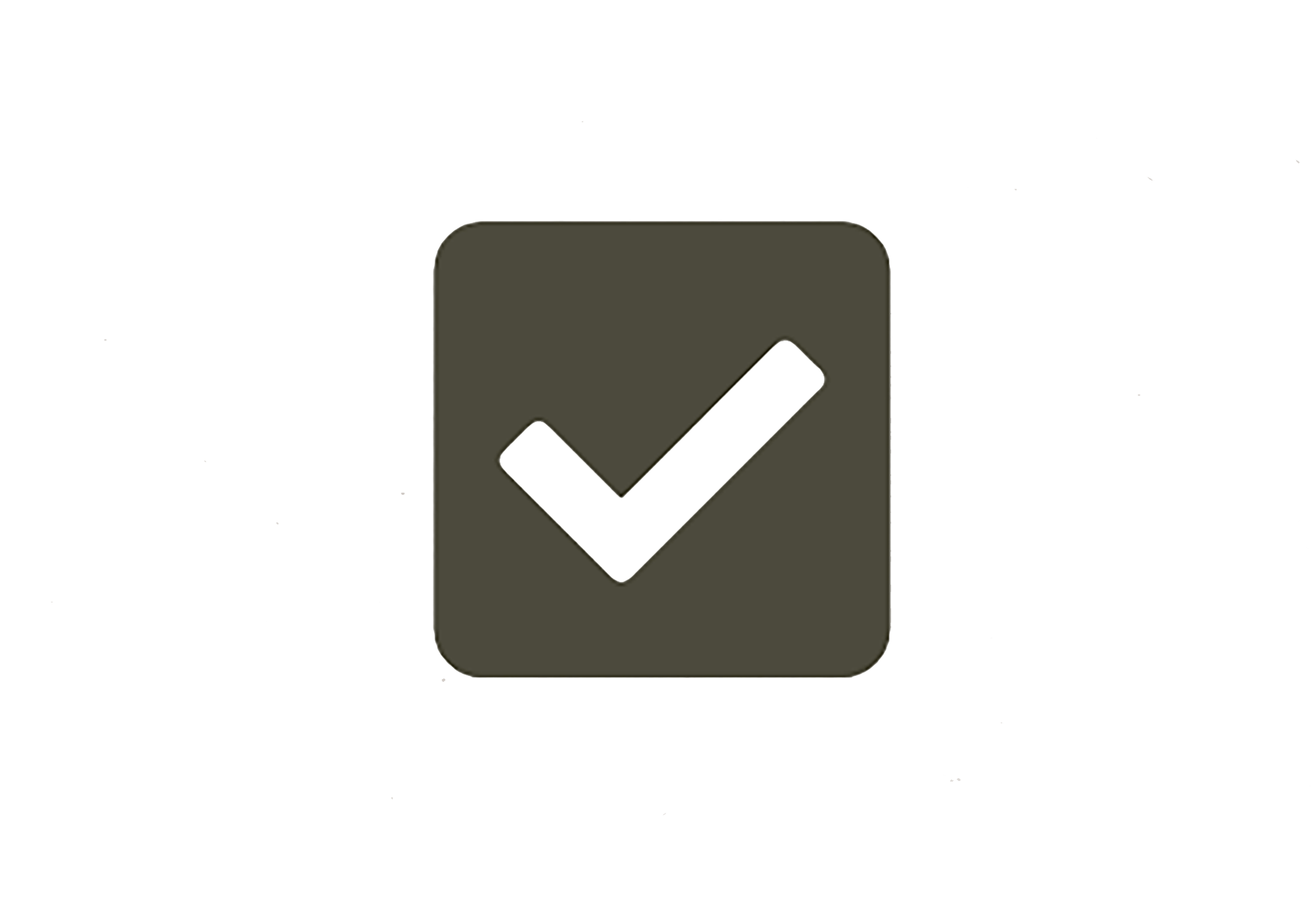 The image features a stylized green check mark inside a square box against a dark green background with scattered small white specks or dots.