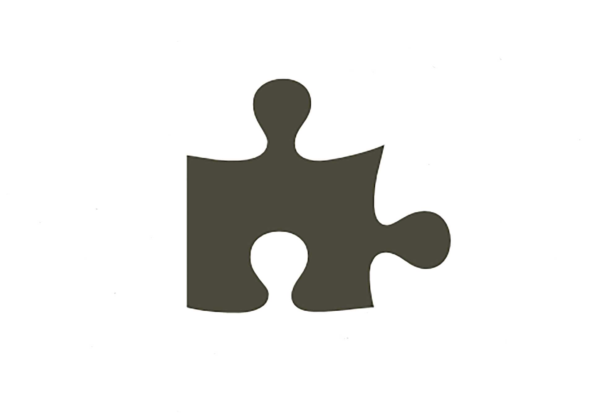 This is a simple image of a single black puzzle piece centered on a solid green background, with tiny white speckles scattered around it.