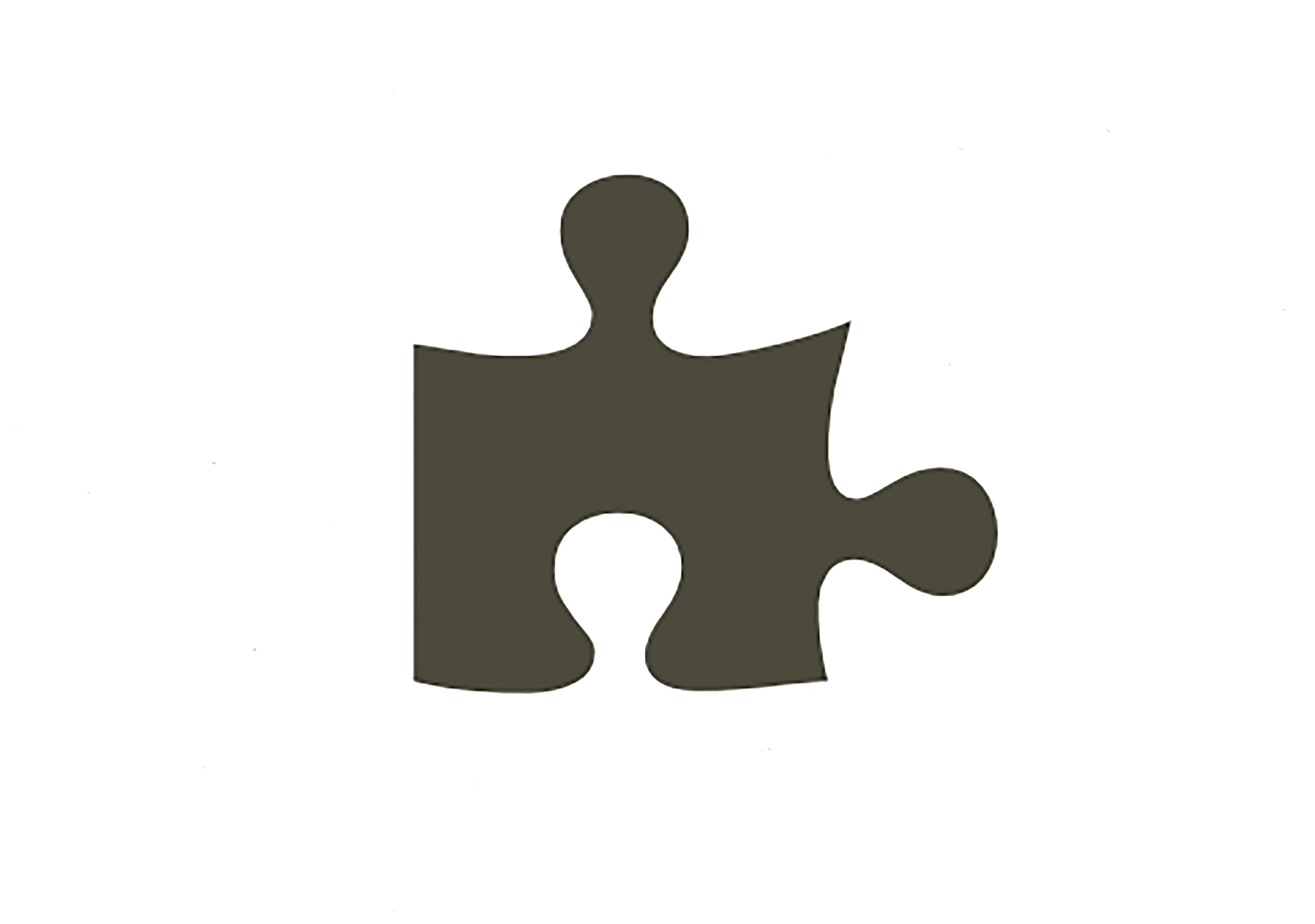 This is a simple image of a single black puzzle piece centered on a solid green background, with tiny white speckles scattered around it.