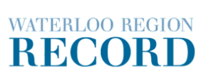 This image shows the logo for the Waterloo Region Record, consisting of stylized text in shades of blue with a metallic sheen and shadow effect.