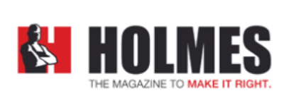 The image shows a logo featuring the word "HOLMES" in large letters with a red 'H' and a silhouette of a person within that letter, and a slogan underneath.