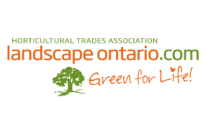 The image features the text "Landscape Ontario.com" with a stylized green tree graphic and the slogan "Green for Life" underneath, indicating a horticultural association.