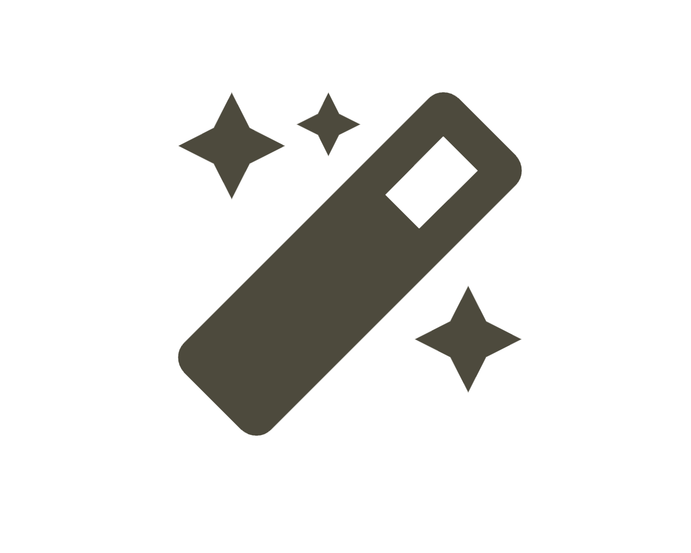 The image displays a stylized black magic wand with three sparkling white stars around it, all set against a solid green background.