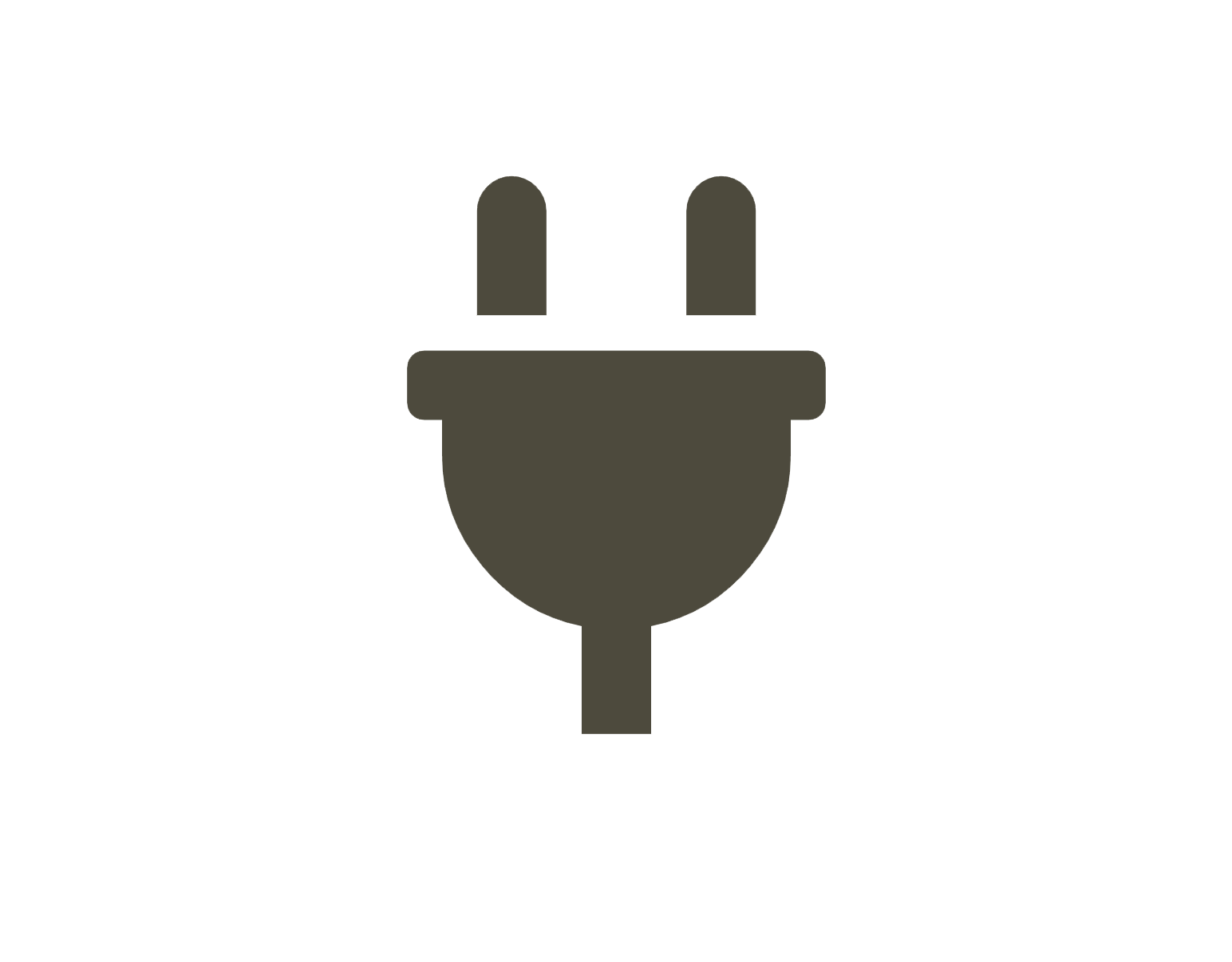 The image depicts a simple black outline of a three-pronged plug against a solid green background. It symbolizes electrical power connection.