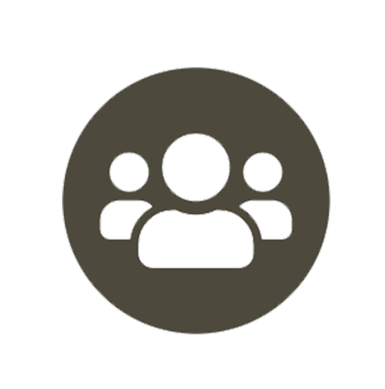 The image shows a stylized icon with three abstract figures, representing a group of people or teamwork, set against a plain green background.